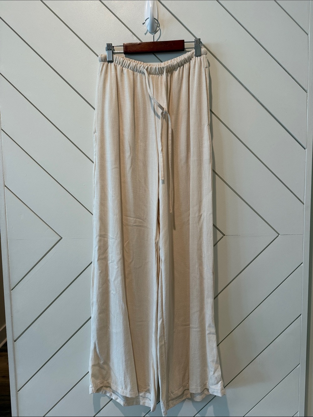 Cream Wide-Leg Drawstring Pants